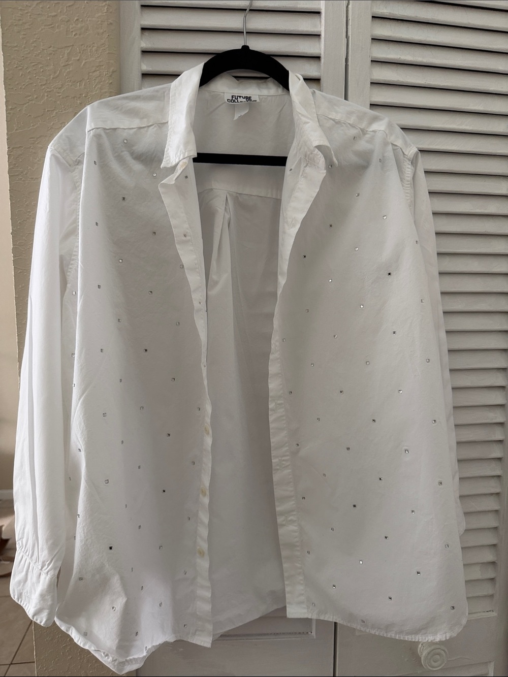 Future Collective White Embellished Button-Down Shirt Sparkle size large